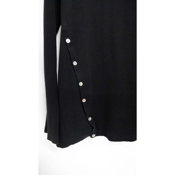 Theory Button Front Mother of Pearl Long Sleeve RIbbed Black Tee Shirt L - Picture 7 of 9